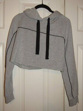 Garage Juniors Girls Grey Cropped Hoodie Sweatshirt Size Large